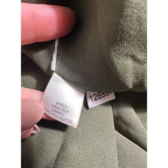 Vintage Ann Taylor Loft 100% Silk Green Paisley Knee Length Skirt Size 12P - Picture 4 of 6